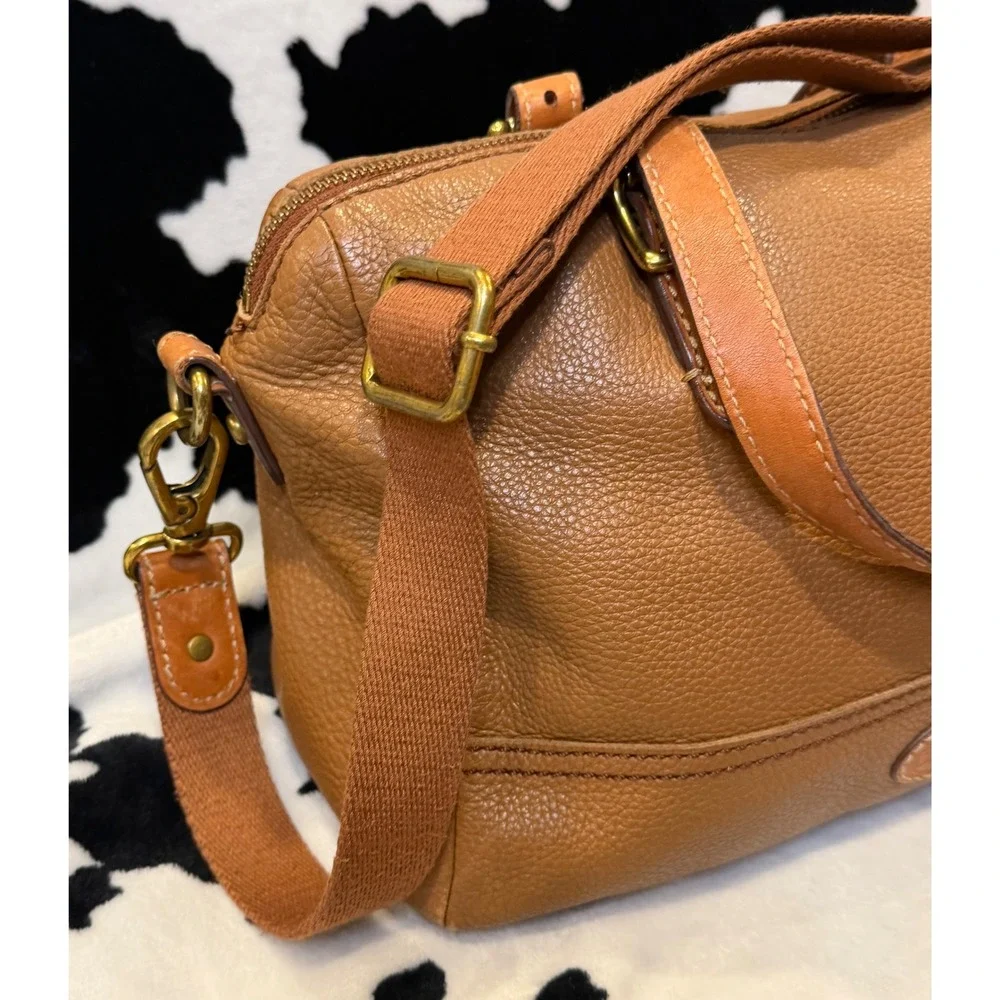 Fossil Brown Pebbled Leather Satchel Crossbody Bag Brass Hardware Handbag